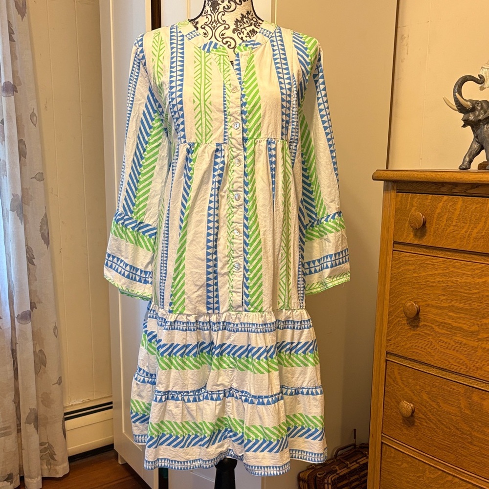 Calessa Striped Blue and Green Aztec Boho Dress Size 3X